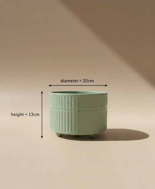 Sage Green Ribbed Ceramic Pot 13CM