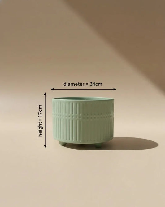 Sage Green Ribbed Ceramic Pot 17CM