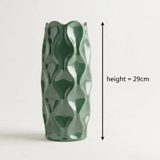 Green Cylindrical Wave Pot 29CM - Ceramic