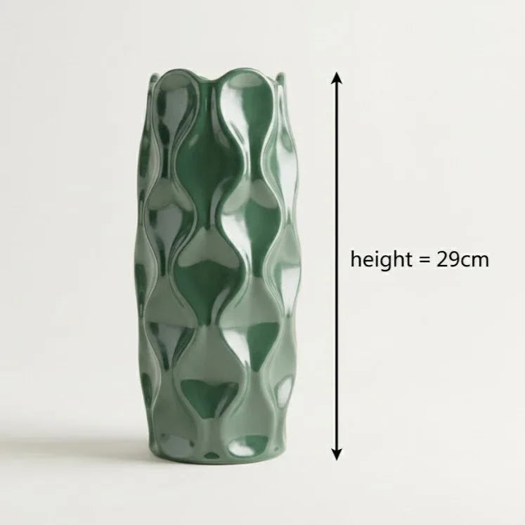 Green Cylindrical Wave Pot 29CM - Ceramic