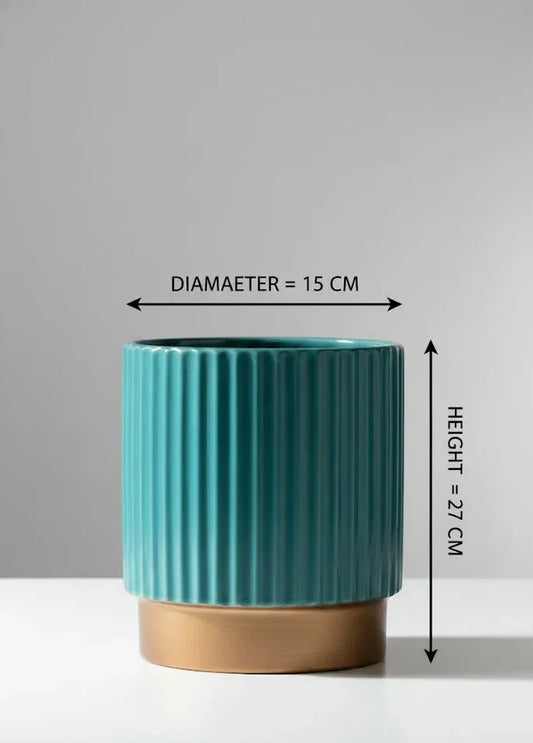 Fluted Design Golden Base Planter Ceramic 27CM
