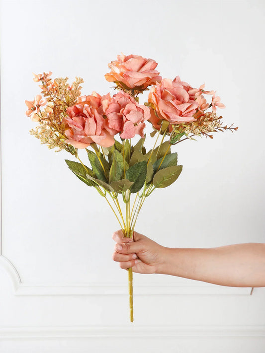 Artificial Autumn Peony Flower Bunch – Beige