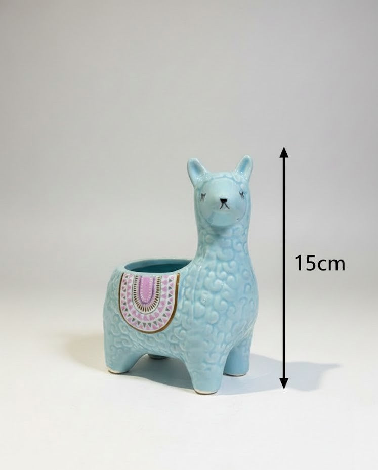 Meadow Llama Sky Blue Ceramic Planter – 15 CM