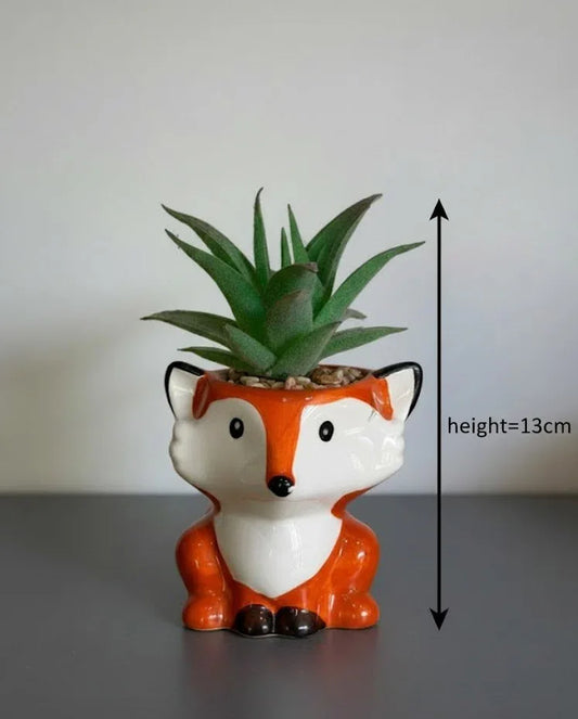 Foxy Charm Ceramic Planter With Artificial Plant 13 CM
