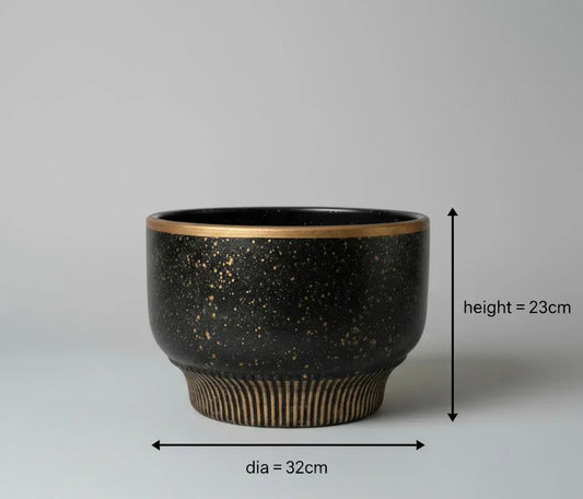 Black And Gold Ceramic Pot - 23CM