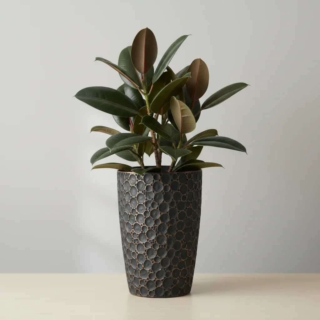 Tall Black Hammered Texture Ceramic Planter 36cm Width x 65cm height