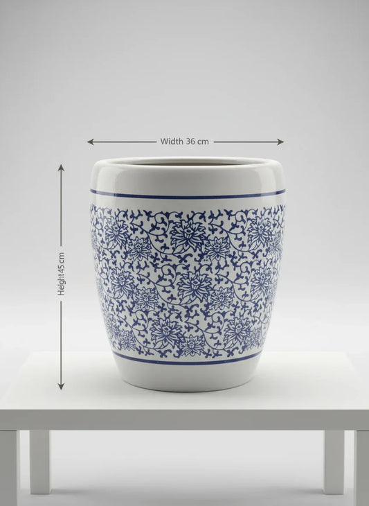 Blue and White Floral Patterned Ceramic Planter 36cm