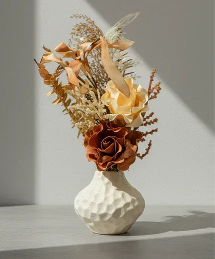 Artificial Rose Flower Arrangement in White Textured Ceramic Vase 43 cm