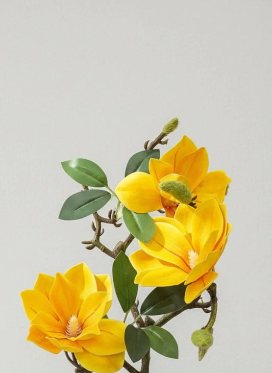 Artificial Yellow Magnolia Bonsai Plant in Stone Pot 27cm