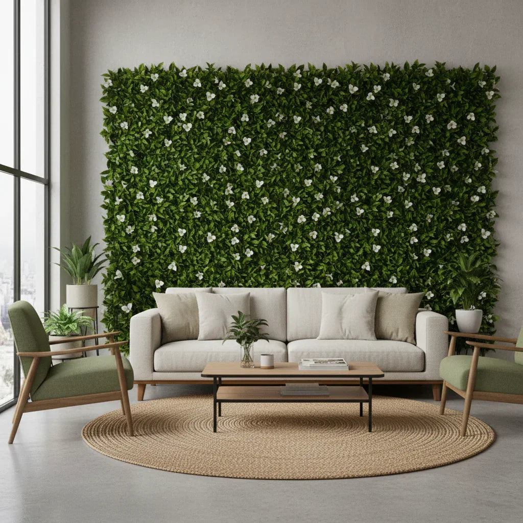 Artificial Bougainvillea White Green Wall UV Resistant Artificial Vertical Wall Garden Tile 50cm x 50cm