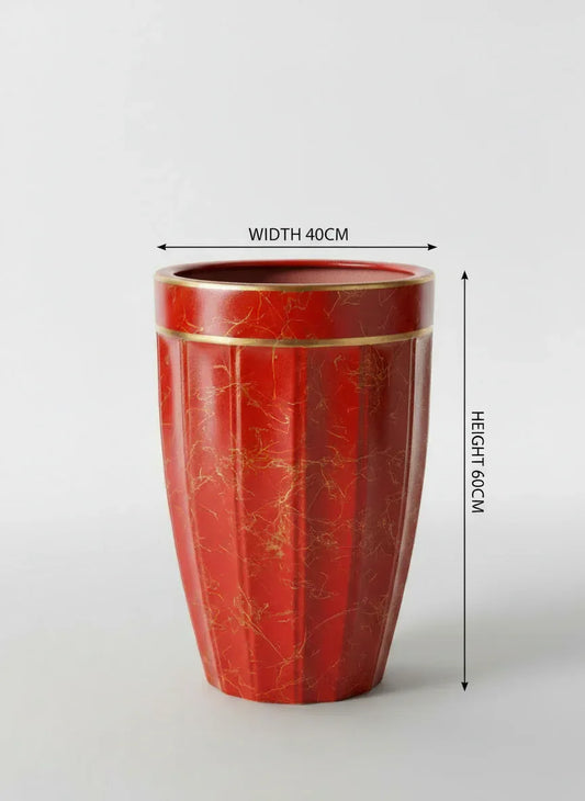 Luxury Red & Gold Marbled Fluted Ceramic Planter Height 60cm