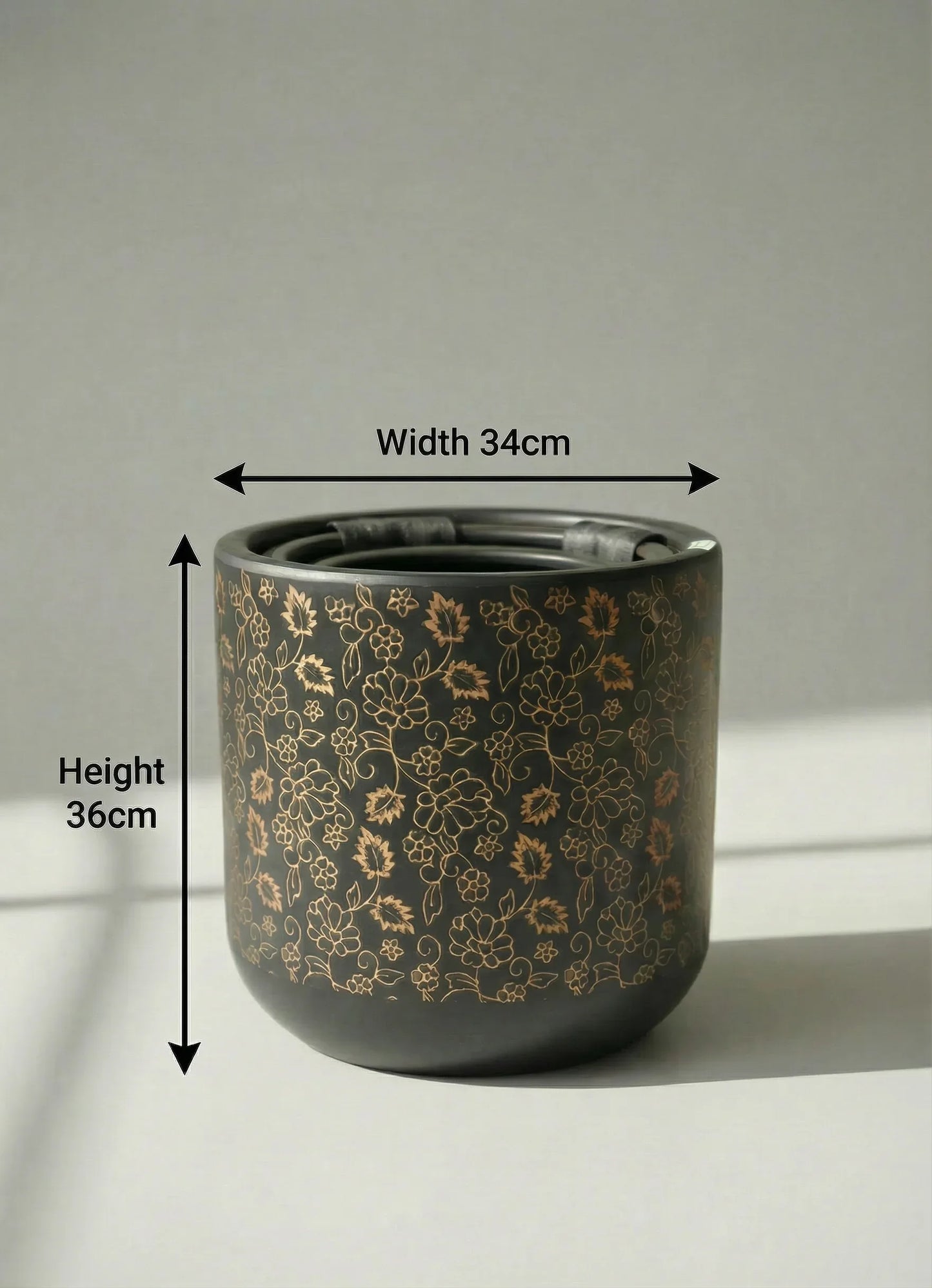Black Etched Floral Pattern Ceramic Planter 40cm