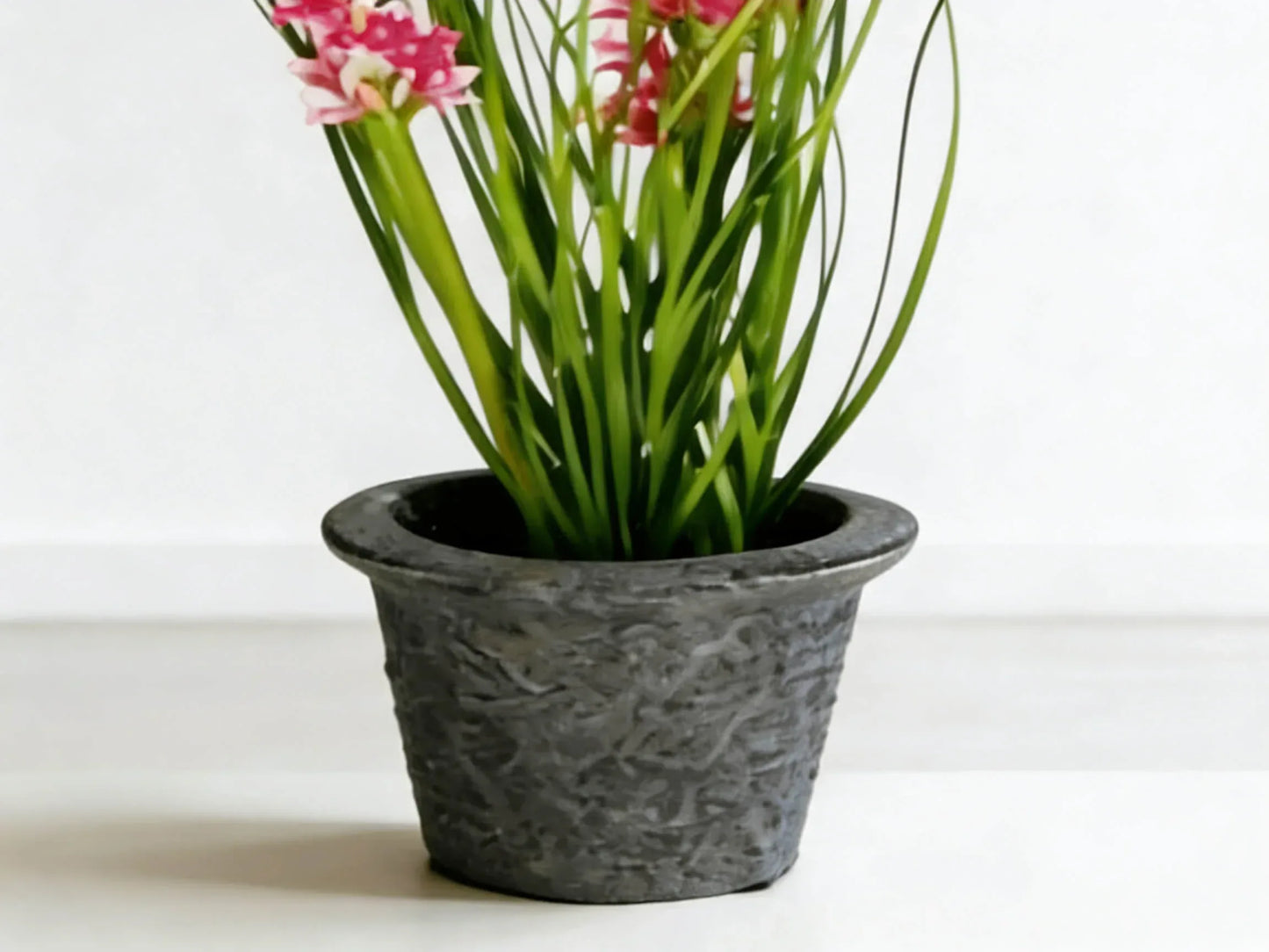 Artificial Wild Grass & Pink Flower Plant in Ceramic Pot 30cm