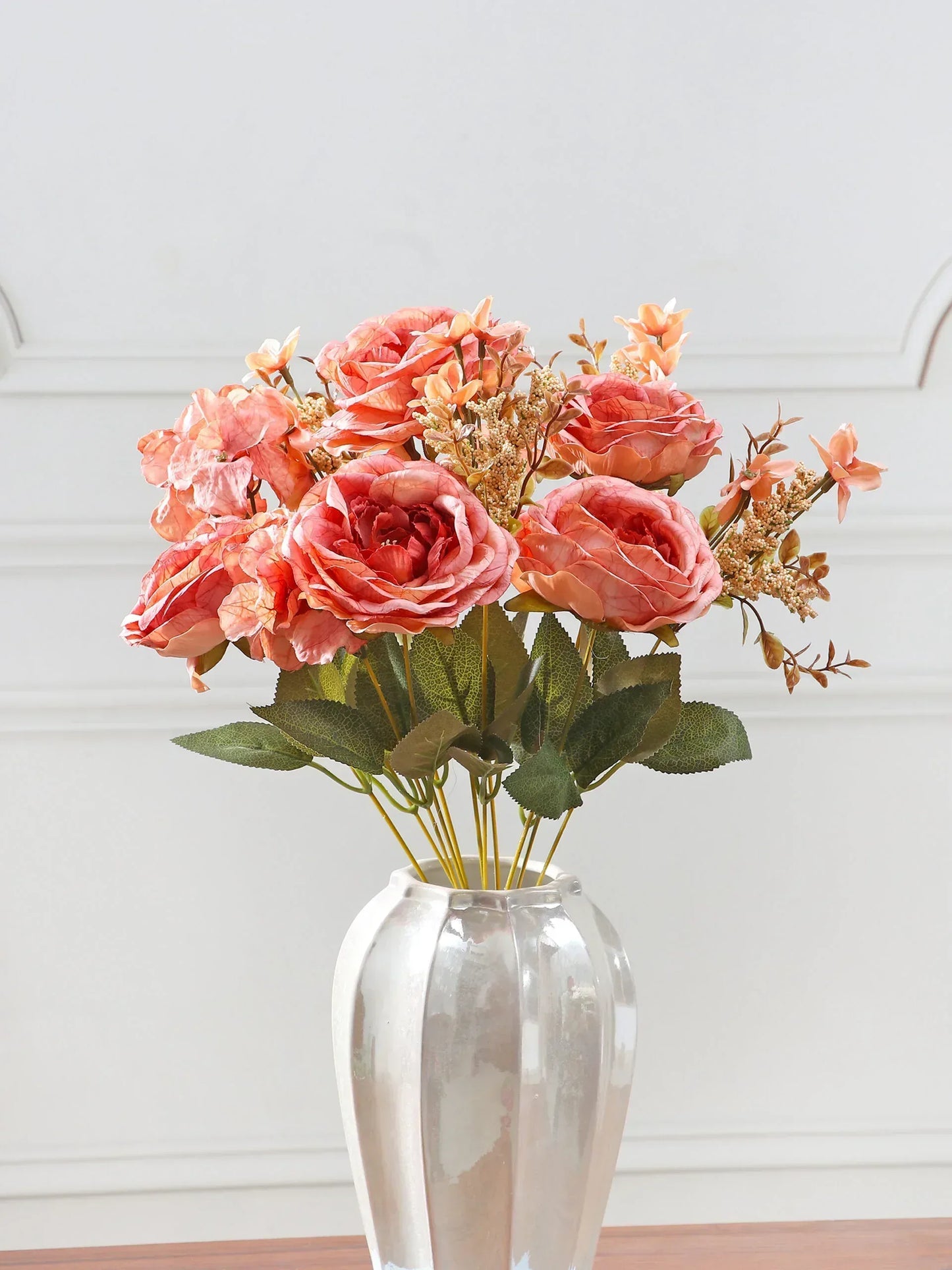 Artificial Autumn Peony Flower Bunch – Beige