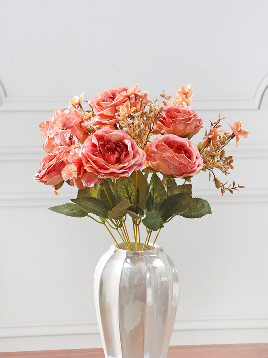 Artificial Autumn Peony Flower Bunch – Beige