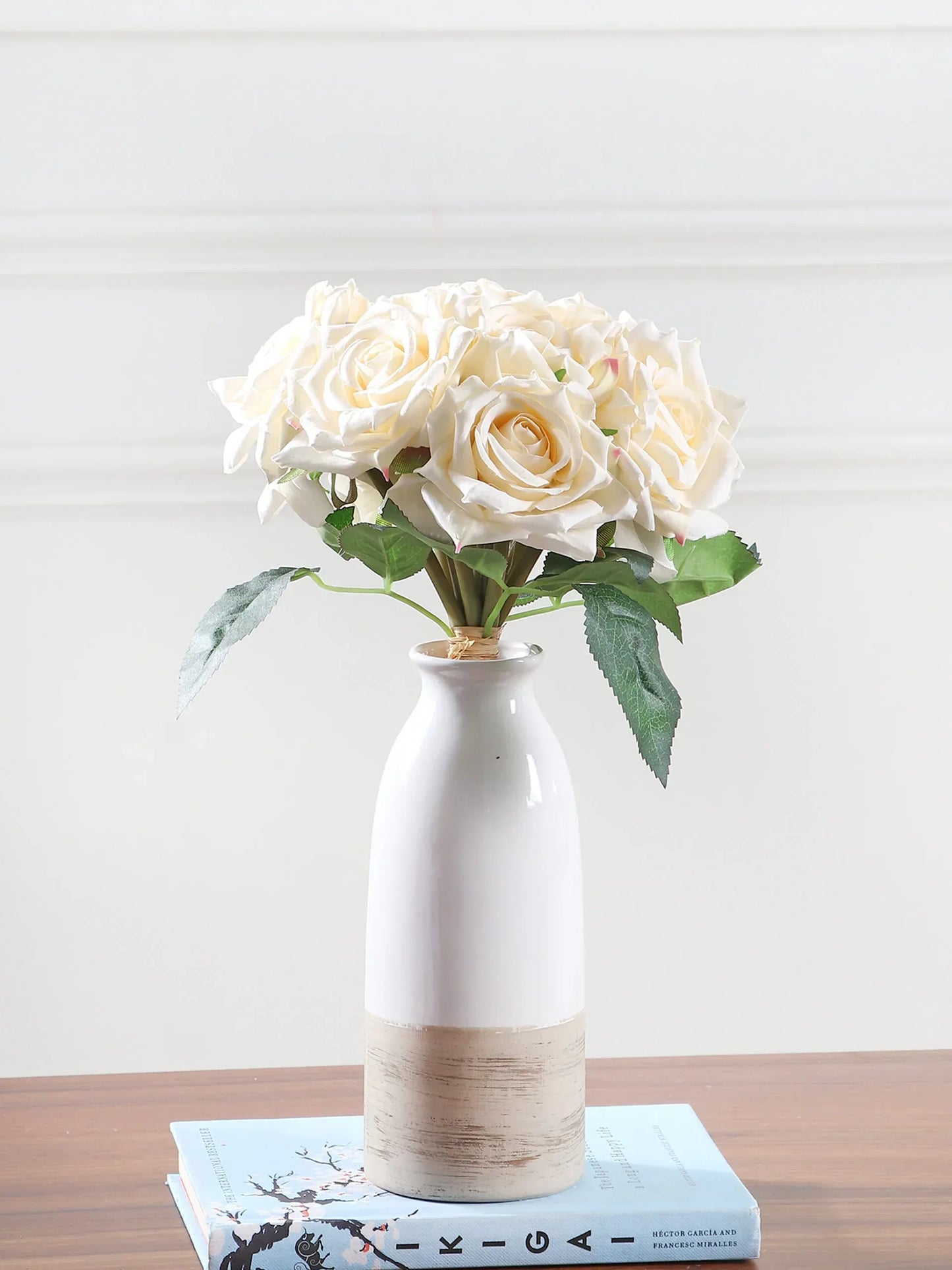 Artificial 10 HD Rose Flower Bunch – CREAM WHITE