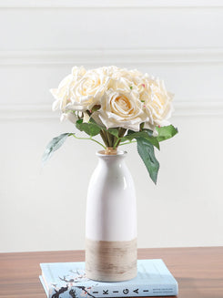 Artificial 10 HD Rose Flower Bunch – CREAM WHITE