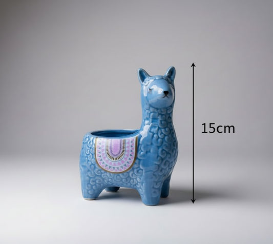 Meadow Llama Ceramic Blue Planter 15CM