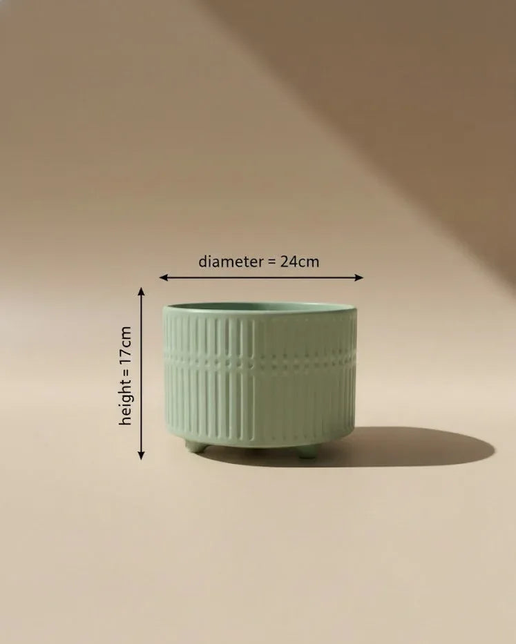 Sage Green Ribbed Ceramic Pot 17CM