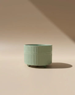 Sage Green Ribbed Ceramic Pot 13CM