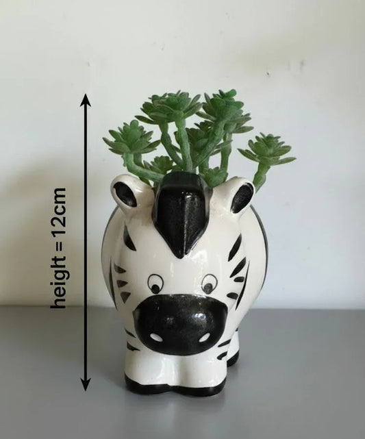Little Zebra Charm Ceramic Planter With Artificial Plant 12CM