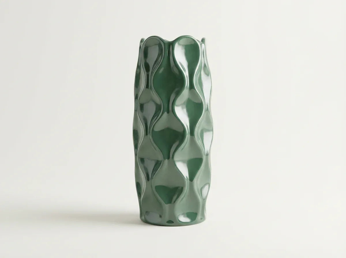 Green Cylindrical Wave Pot 29CM - Ceramic