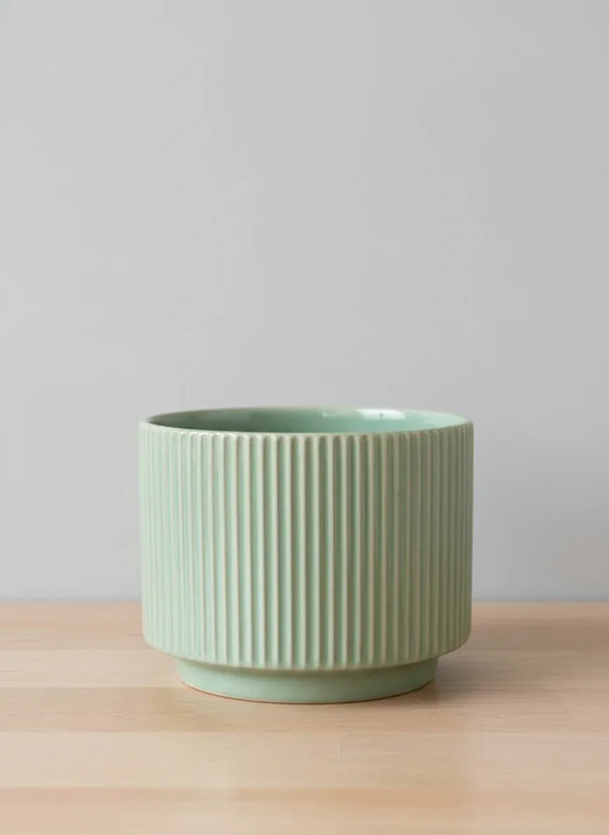 Green Ribbed Ceramic Planter - 16CM