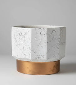 Nonagon White & Gold Finish Marble Finish Ceramic - 19CM
