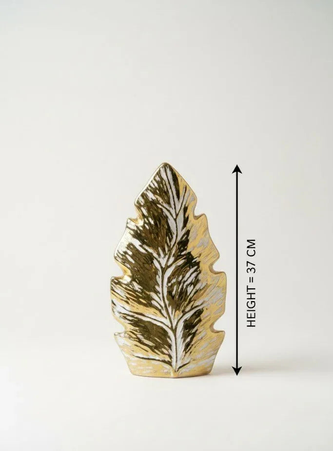 Golden Leaf Ceramic Decorative Vase - 37CM