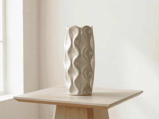White Cylindrical Wave Pot 24CM - Ceramic