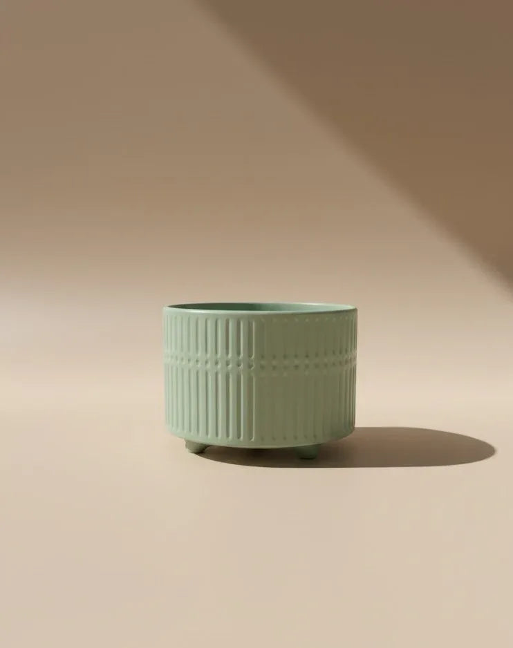 Sage Green Ribbed Ceramic Pot 17CM