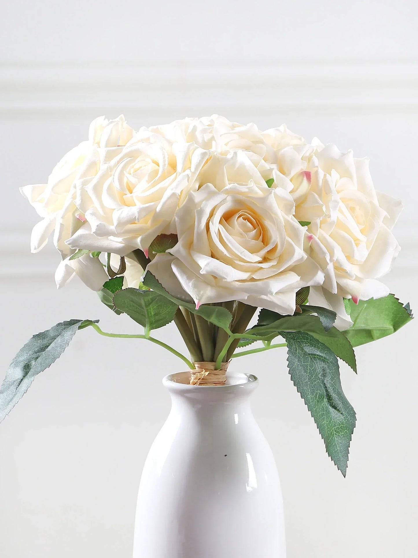 Artificial 10 HD Rose Flower Bunch – CREAM WHITE