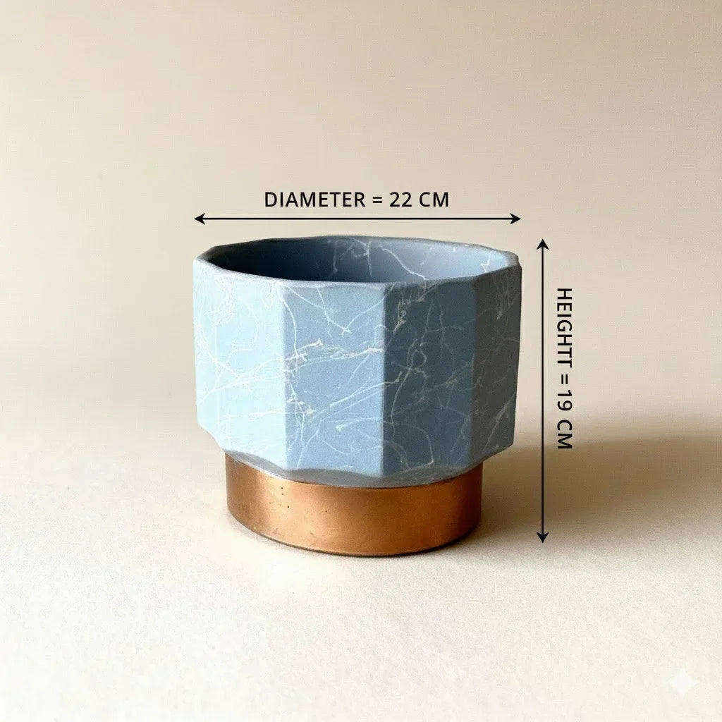 Nonagon Blue And Gold Finish Marble Finish Ceramic - 19CM
