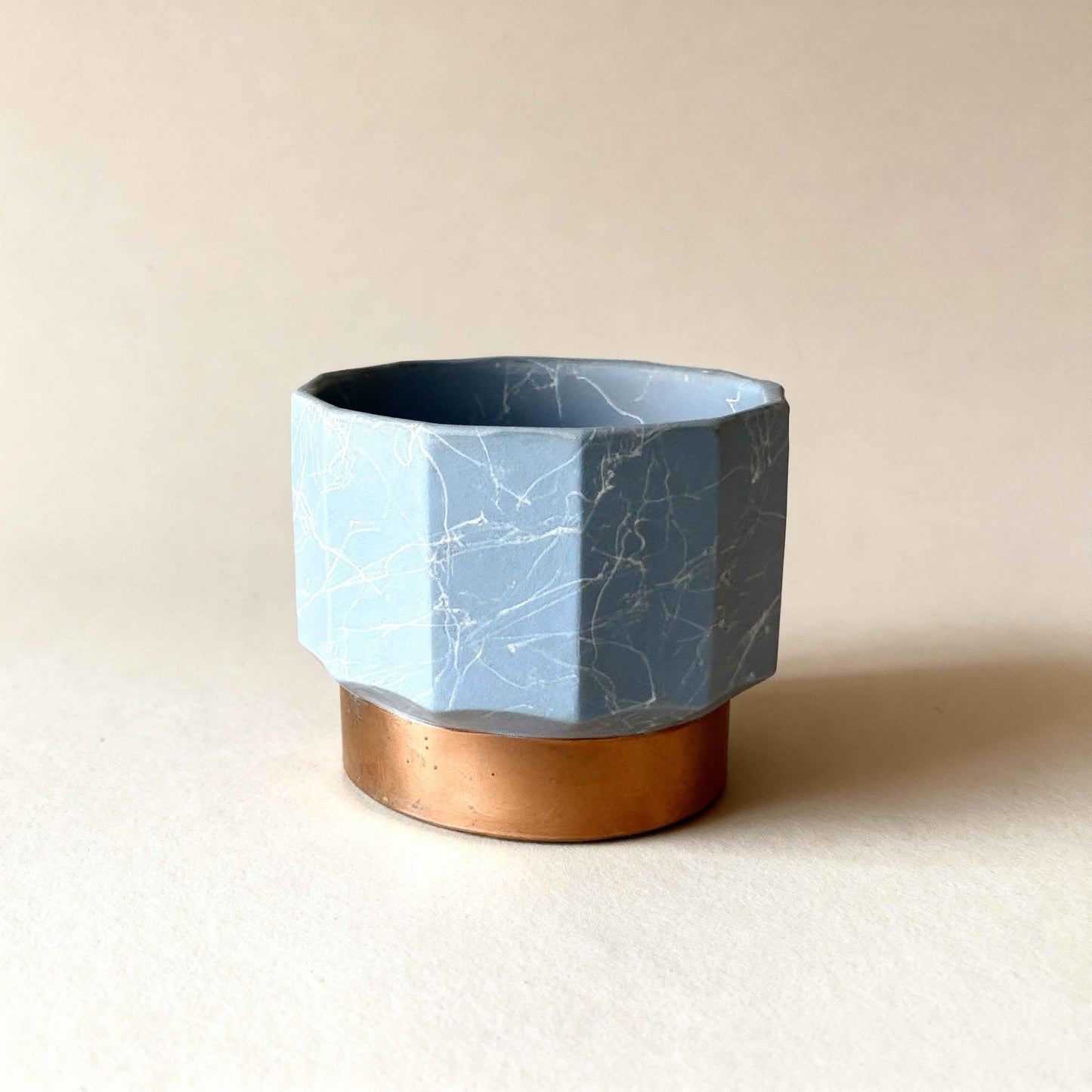 Nonagon Blue And Gold Finish Marble Finish Ceramic - 19CM