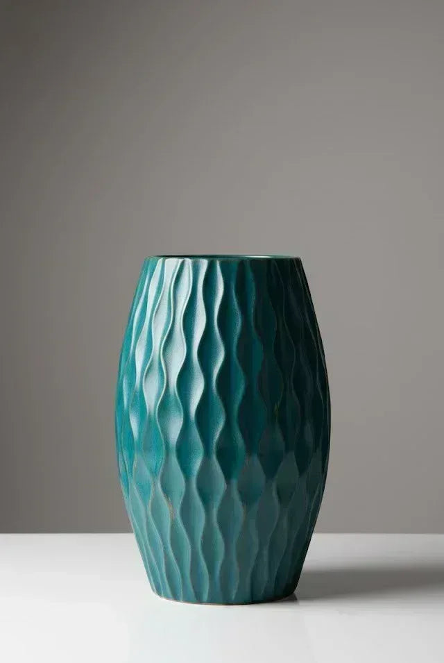 Deep Turquoise Resin Ocean Wave Vase - 32CM
