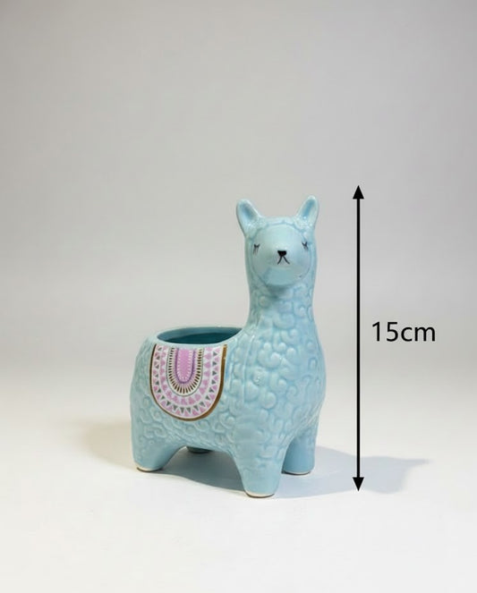 Meadow Llama Sky Blue Ceramic Planter – 15 CM
