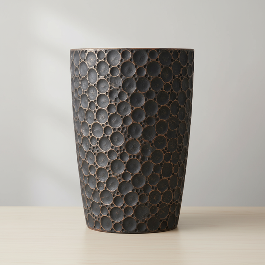 Tall Black Hammered Texture Ceramic Planter 36cm Width x 65cm height