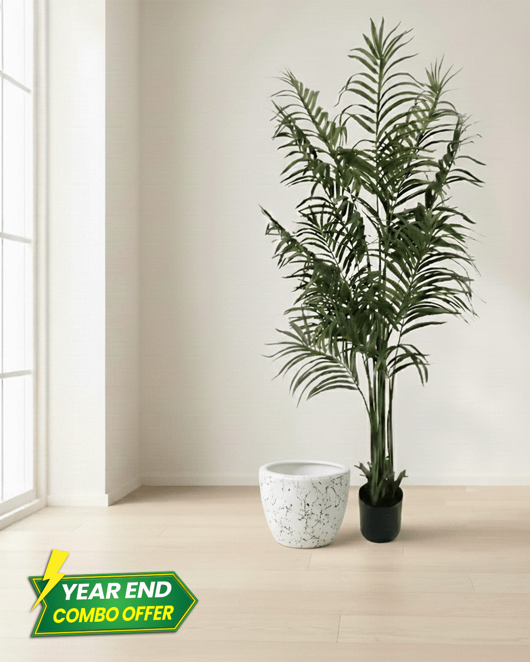 Areca Palm Tree + Marble Veil Ceramic Planter Combo