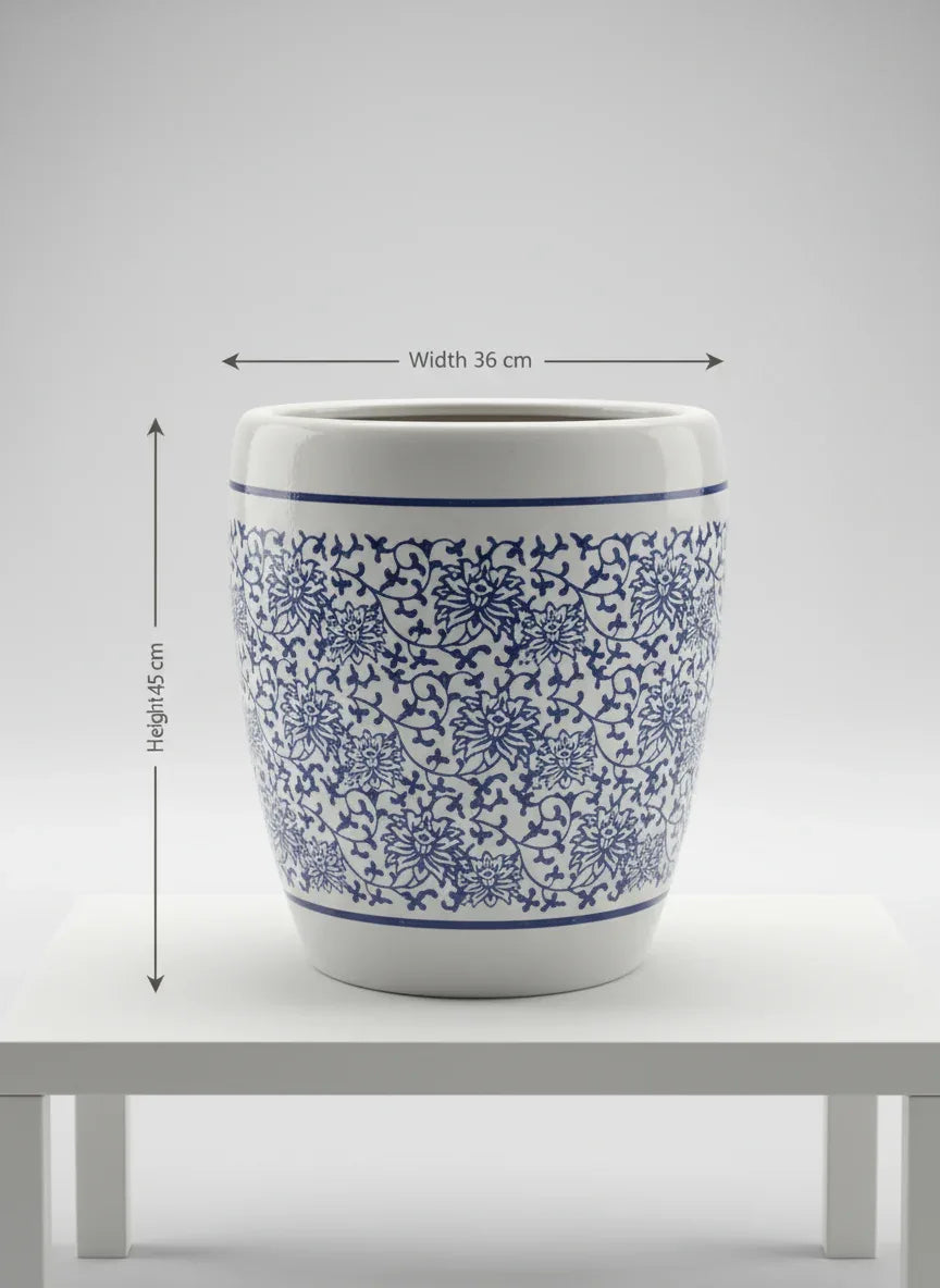 Blue and White Floral Patterned Ceramic Planter 36cm