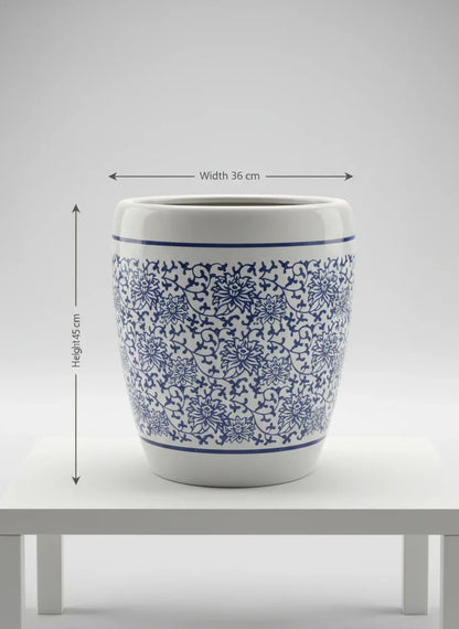 Blue and White Floral Patterned Ceramic Planter 36cm