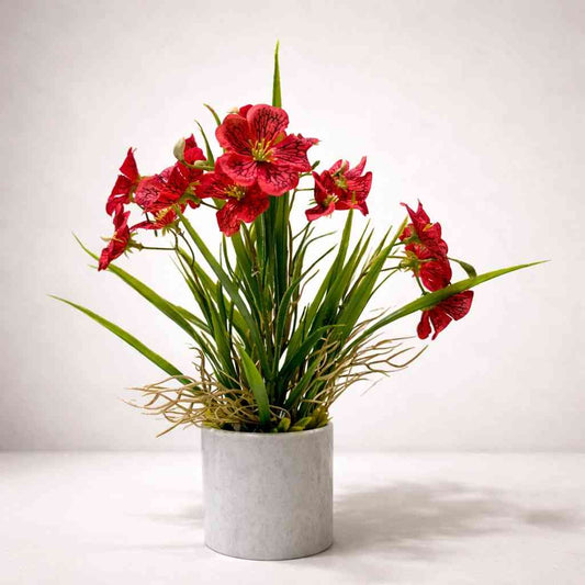 Artificial Red Meadow Floral With Plastic Pot – 35 CM