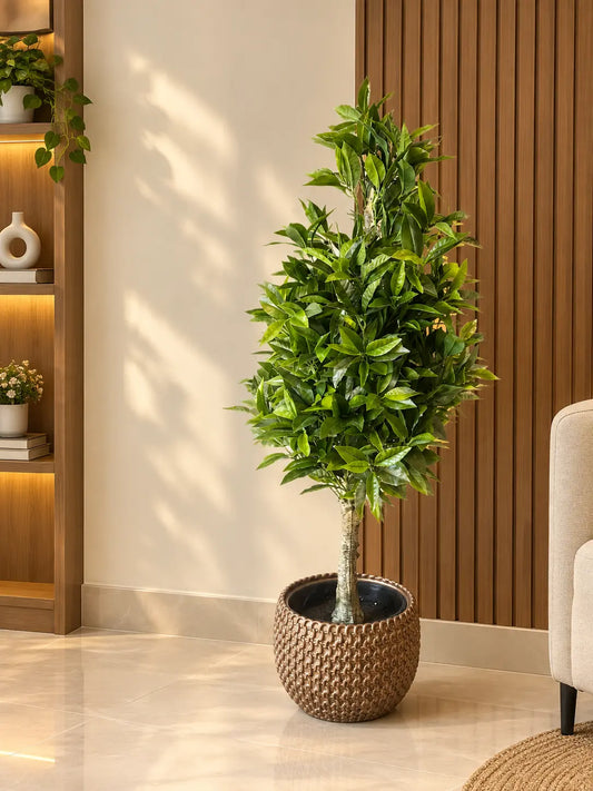 Indoor Artificial Green Tree in Decorative Brown Planter
