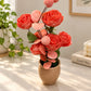 Coral Red Artificial Rose Flower Arrangement in Beige Pot