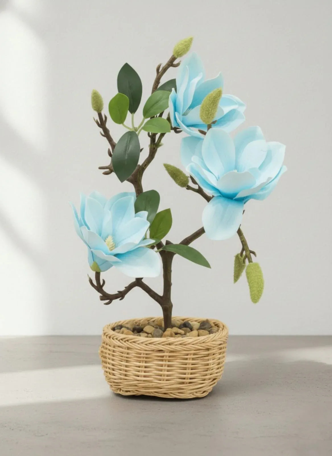 Artificial Yellow Magnolia Bonsai Plant in Stone Pot 27cm