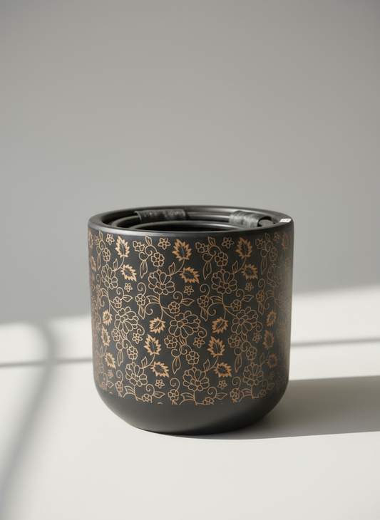 Black Etched Floral Pattern Ceramic Planter 40cm