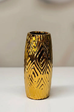 Gold Textured Geometric Ceramic Flower Pot 20cm