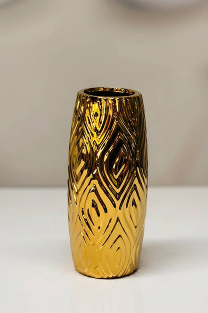 Gold Textured Geometric Ceramic Flower Pot 20cm