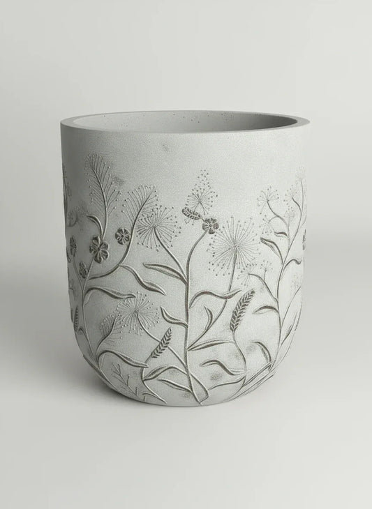 Grey Embossed Wildflower Cement Planter 40cm x 50cm