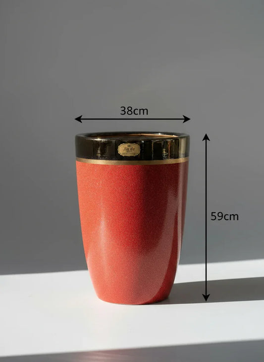 Tall Speckled Red & Black Glazed Ceramic Planter 59cm