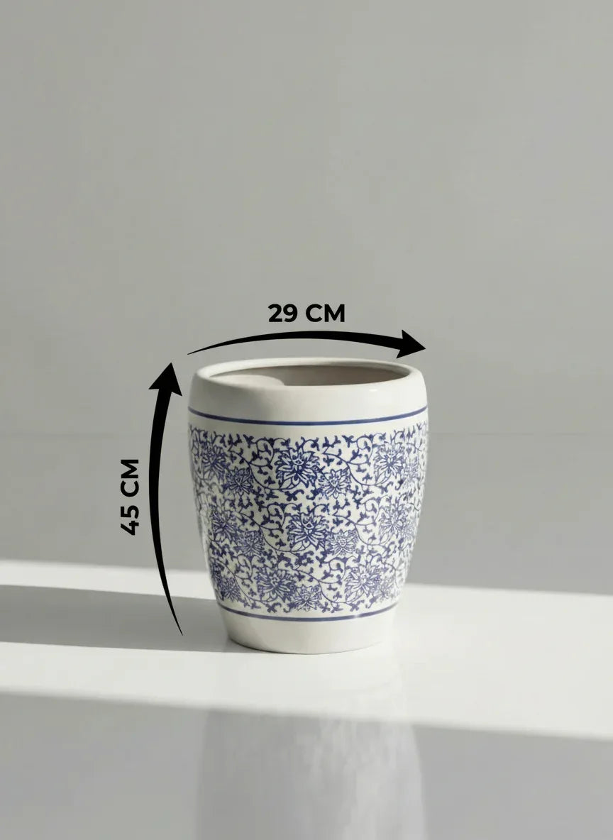 Blue and White Floral Patterned Ceramic Planter 36cm